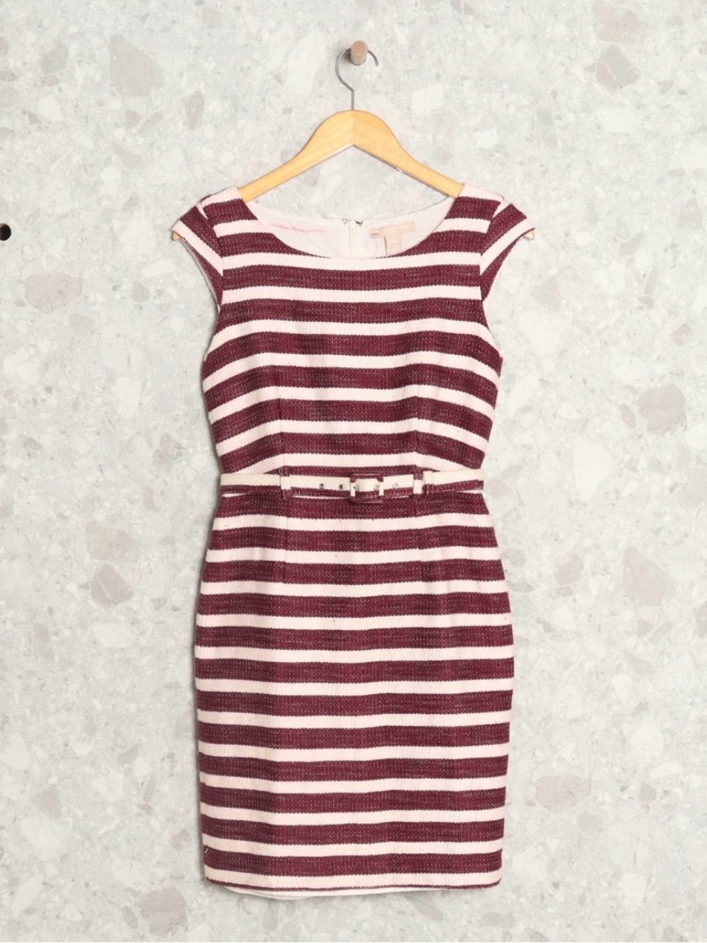 Banana Republic Burgundy and Cream Striped Cap-Sleeve Sheath Dress